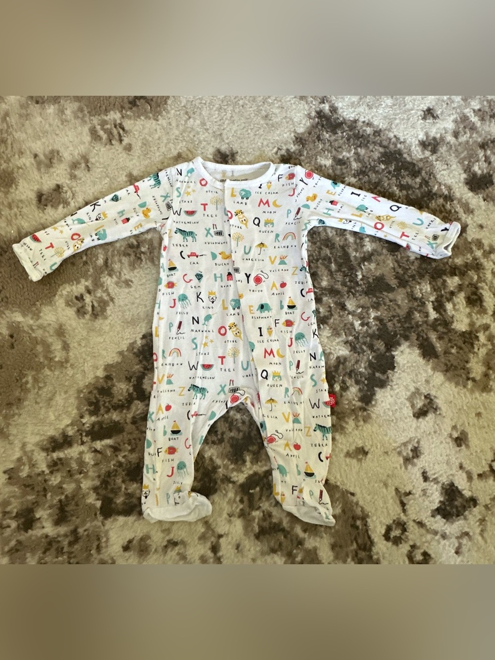 Magnetic Me White Alphabet & Animal Print Footed One-Piece
